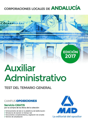 AUXILIAR ADMINISTRATIVO DE CORPORACIONES LOCALES DE ANDALUCÍA. TEST DEL TEMARIO
